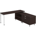 Elements L-Shape Workstation 71" x 72" x 30"D with Personal Storage Credenza - Espresso with White Legs