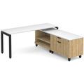 Elements L-Shape Workstation 71" x 72" x 30"D with Personal Storage Credenza - Aspen with White Top and Black Legs