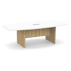 8ft Boat Shape, slab base Conference Table: WHITE TOP ASPEN BASE 