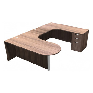 CLAUD1006R- Right-Handed Classic Bullet U-Station 71" W x 102" D with Box/Box/File Pedestal- Modern Walnut/Silver