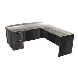 CLALD1012- Bowfront L-Shape Desk 71" W x 41" D with 47" Return and File/File Pedestal- Newport Gray