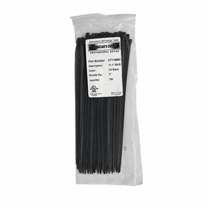 11' Black Cable Tie, L - 11.8" X W - .19", Tensile: 50lb., Pack of 100