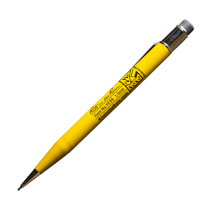 Rite in the Rain No. YE99 Yellow Mechanical Pencil, Black Lead, 3 erasers