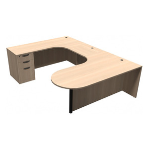 CLAUD1006L- Left-Handed Classic Bullet U-Station 71" W x 102" D with Box/Box/File Pedestal- Maple/Black