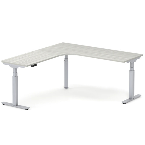Enhance Electric Height-Adjustable L-Shape Desk with Left Radiused Corner 72" X 72" - Silver Birch with Silver Base