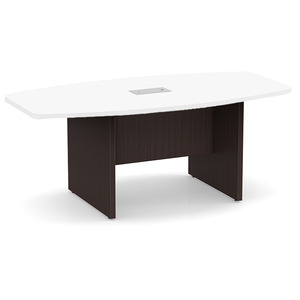 6ft Boat Shape, slab base Conference Table: WHITE TOP / ESPRESSO BASE