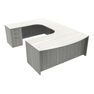 CLAUD1009L- Left-Handed Classic U-Shape Bowfront Executive Workstation 71" W x 108" D with Box/Box/File Pedestal- Silver Birch