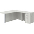 Classic L-Shape Bullet Workstation 77" x 71" with Right Hand Return and Box/Box/File Pedestal - Silver Birch with Silver Post Finish