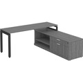 Elements L-Shape Workstation 72" x 71" with Storage Credenza - Newport Grey with Black Legs