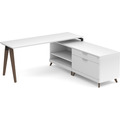 Signature L-Shape Desk 71" x 72" - White with Modern Walnut Legs and Black Hardware