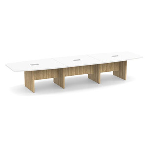 14ft Boat Shape, slab base Conference Table: WHTE TOP ASPEN BASE 
