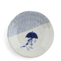 Plate Blue & White Cat Rainy Day 6.5"