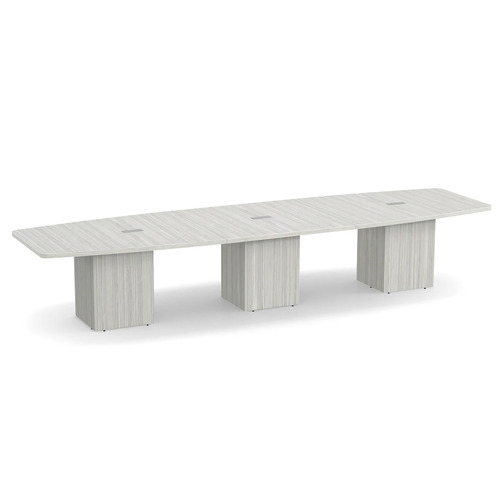 Boat-Shape Conference Table 14 Ft with Cube Base - Silver Birch