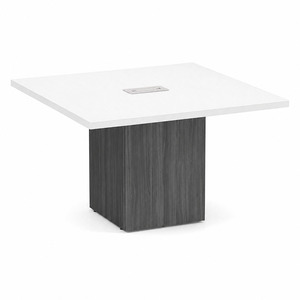 CUBSQ2139N 4ft Square Conference Table with Cube Base - White top, Coastal Gray base