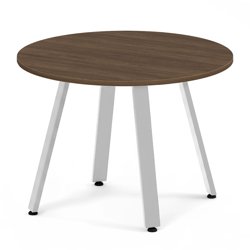 Signature Round Meeting Table 42" - Modern Walnut with Silver Metal Legs