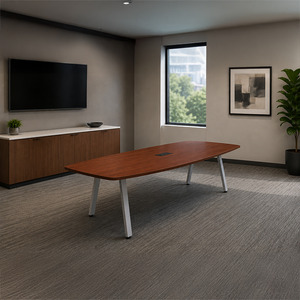 SIGBS4236N-METAL - 8 ft. Signature Boat Shape Conference Table With Metal VA Legs