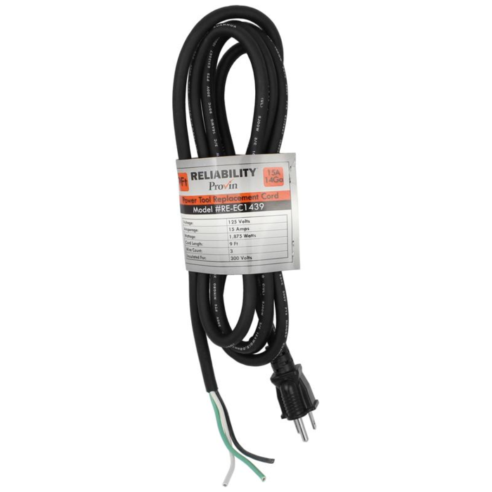 Replacement Power Tool Cord (14GA, 3 Wire, 9 Ft)