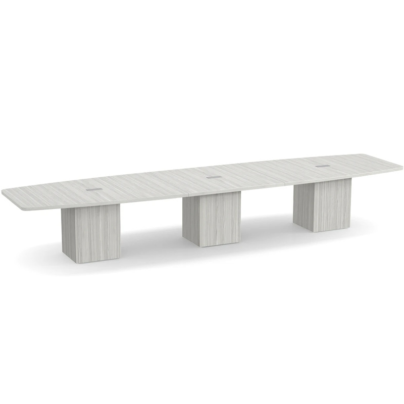 Boat-Shape Conference Table 16 Ft with Cube Base - Silver Birch