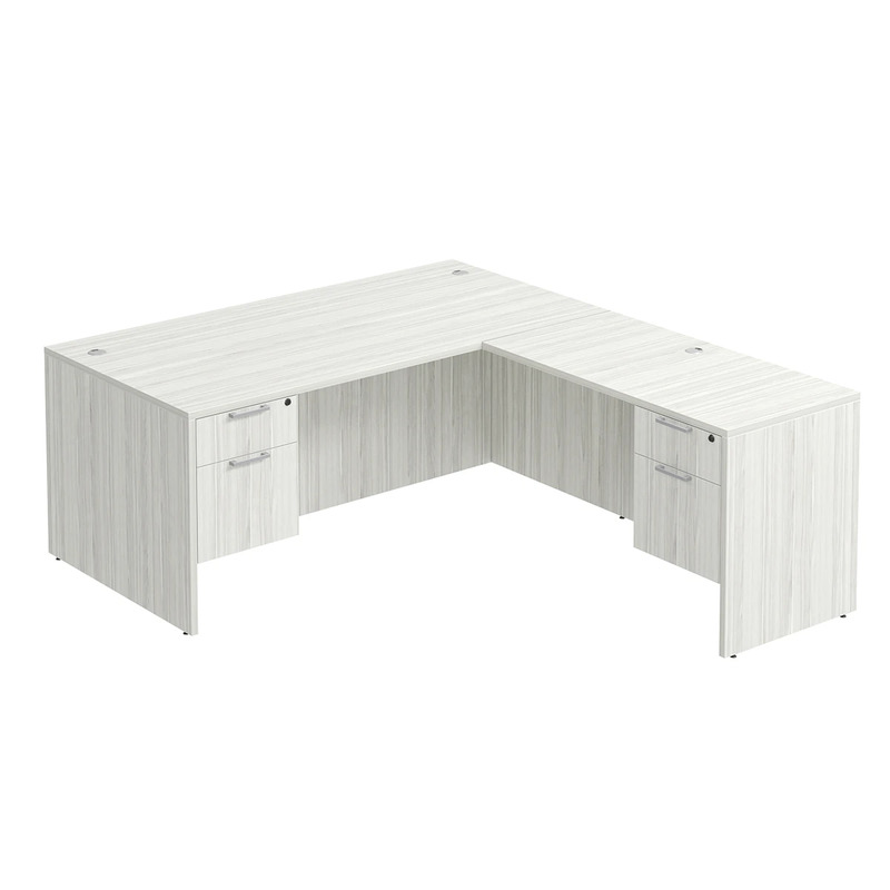 Classic L-Shape Desk 77" x 71" with 2 Box/File Pedestals - Silver Birch