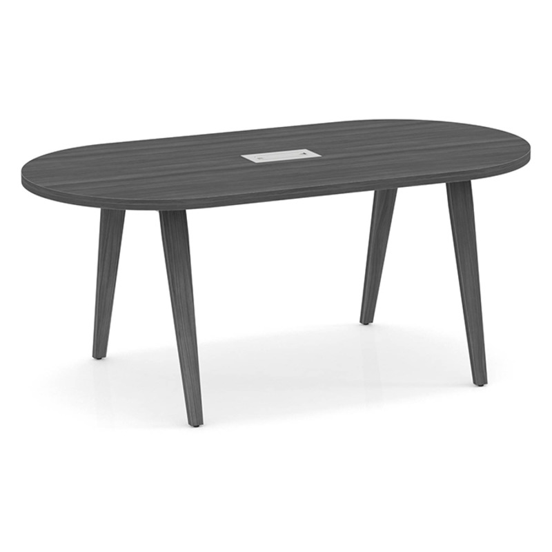 6ft Racetrack, Signature Conference Table: Black Metal and Newport Gray leg Base, Newport Gray Top