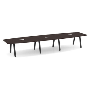 16ft Boat Shape, Signature Conference Table: Black Metal Base, Espresso Top
