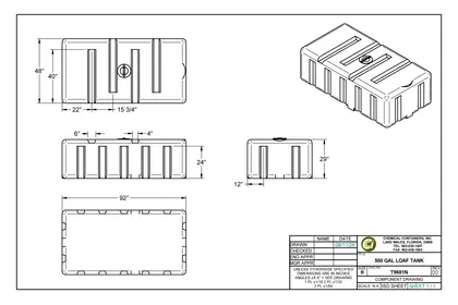 500 Gallon Loaf Rectangular Tank - 29" H x 48" W x 92" L
