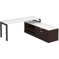 Elements L-Shape Workstation 71" x 72" x 30"D with Storage Credenza - White Top and Espresso Base with Black Legs
