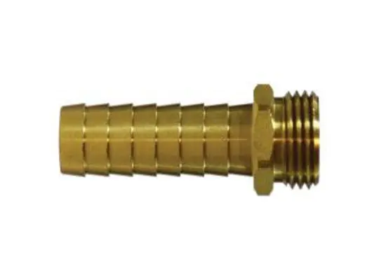 Straight Male End Hex Adapter, 5/8-in Garden Hose Barbed x 3/4-in MGH, Brass
