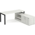 Elements L-Shape Workstation 71" x 72" x 30"D with Storage Credenza - Silver Birch with Black Legs