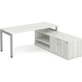 Elements L-Shape Workstation 71" x 72" with Storage Credenza - Silver Birch Top and Base with Silver Legs