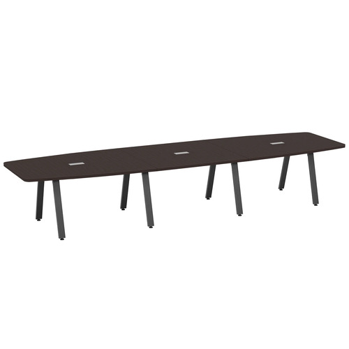 Signature Boat-Shape Conference Table 14 Foot - Espresso with Black Metal Legs