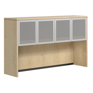 CLAHU3004- Hutch with 4 Silver Frame Glass Doors- Maple/Silver Glass