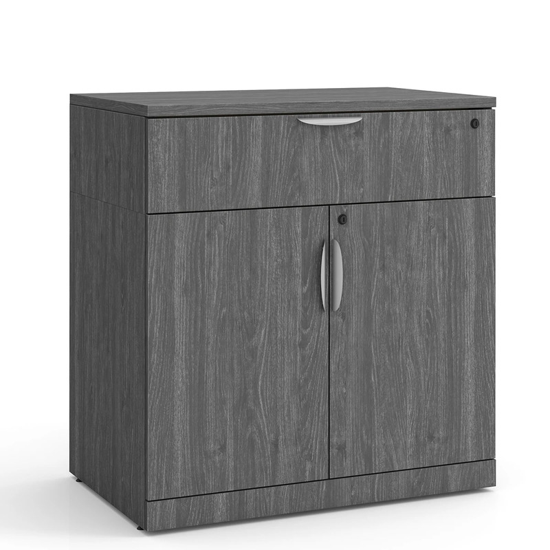Locking Double Door Cabinet with Buffet Drawer - 38" in Newport Grey