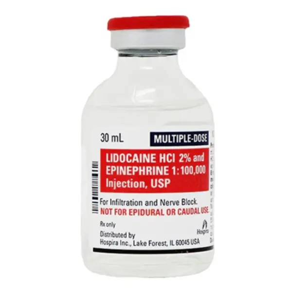 Lidocaine w/epi, Injection, 2%, 30 mL (25/pk) Vial NDC 00409318202