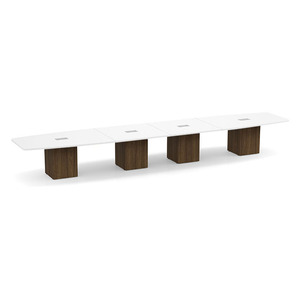 20ft Boat Shape, cube base Conference Table: WHITE TOP MODERN WALNUT BASE