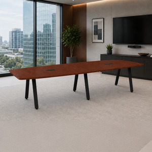 SIGBS4238N-METAL - 12 ft. Boat Shape Signature Conference Table With Metal VA Legs