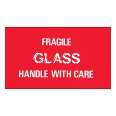 3 X 5" - "GLASS - FRAGILE" (FLUORESCENT RED) LABEL 500/RL   DL1150