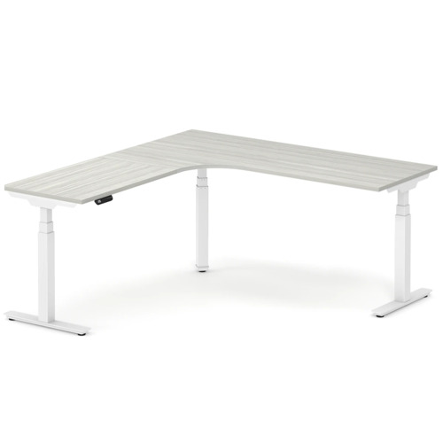 Enhance Electric Height-Adjustable L-Shape Desk with Left Radiused Corner 72" X 72" - Silver Birch with White Base