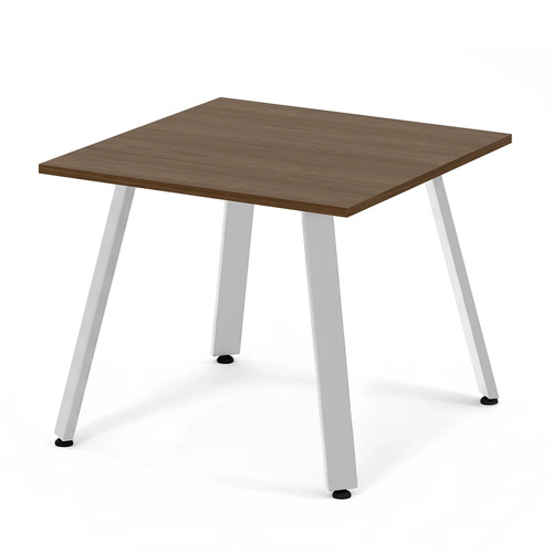Signature Square Meeting Table 36"- Modern Walnut with Silver Metal Legs