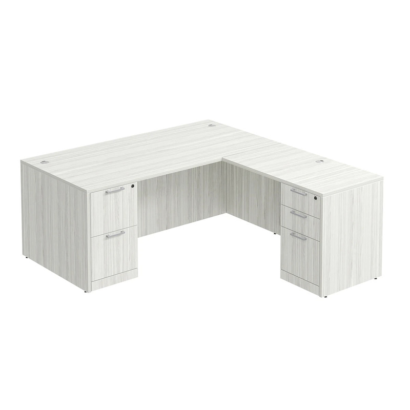 Classic L-Shape Desk 72" x 71" with 2 Full Pedestals - Silver Birch