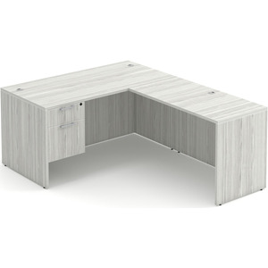 CLALD1033- Classic L-Shape Desk 60" W x 30" D with 47" Return and Box/File Pedestal- Silver Birch