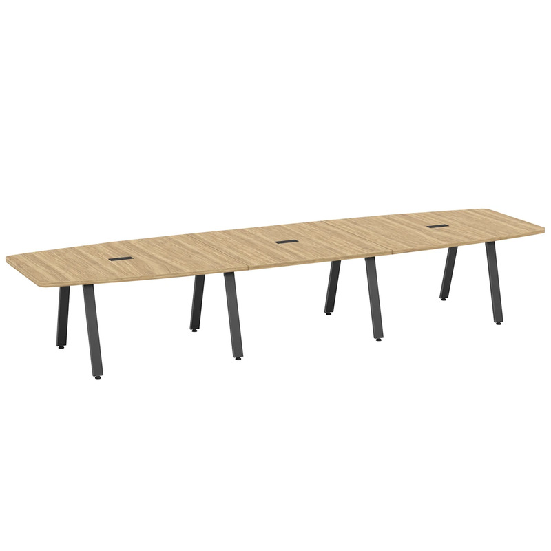 Signature Boat-Shape Conference Table 14 Foot - Aspen with Black Metal Legs