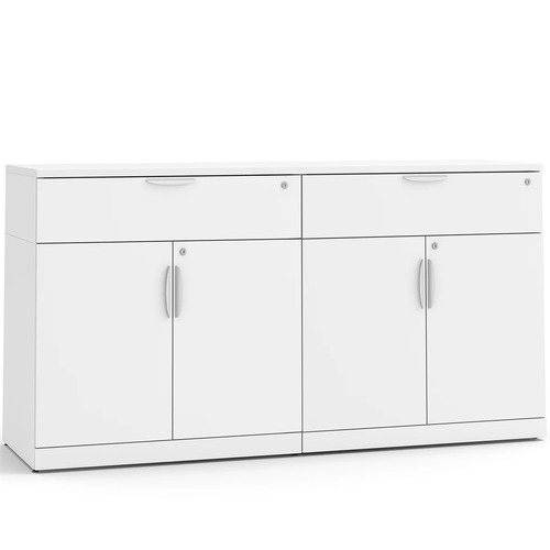 Lateral Storage Credenza with Double Buffet Drawers - White