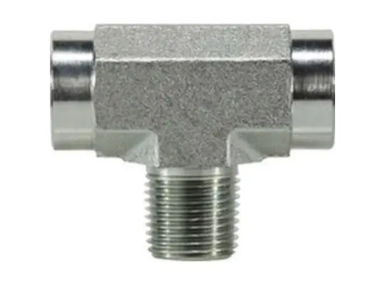 Branch Tee, 1/4 in Female Pipe x 1/4 in Female Pipe x 1/4 in Male Pipe, Steel