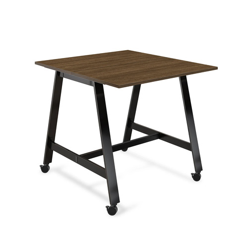 Signature Bistro Benching Table 48" x 48" - Modern Walnut with Black Legs