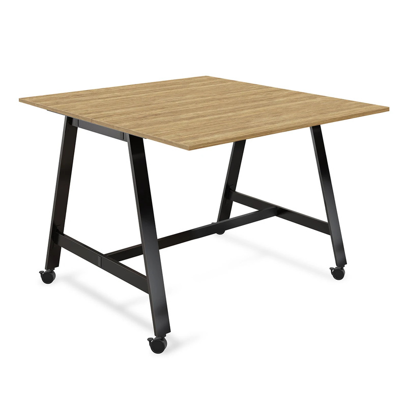 Signature Bistro Benching Table 60" x 60" - Aspen with Black Legs