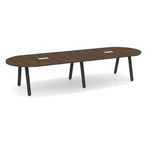 12ft Racetrack, Signature Conference Table: Black Metal Base, Modern Walnut Top