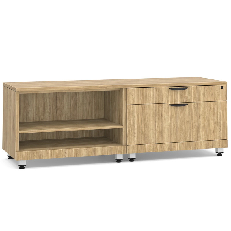 Elements Storage Cabinet and Bookshelf Credenza - Aspen with White Riser