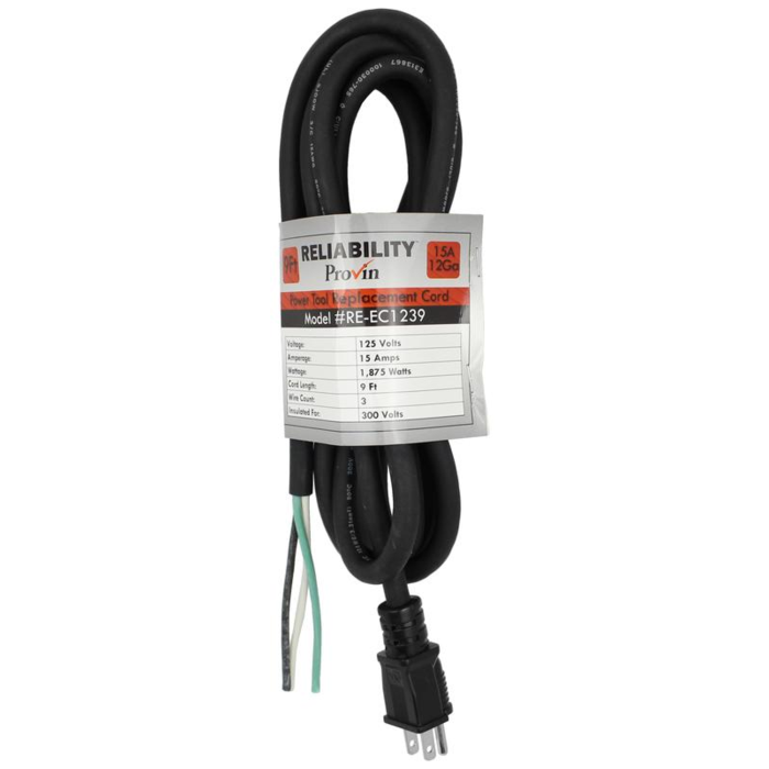Replacement Power Tool Cord (12GA, 3 Wire, 9 Ft)
