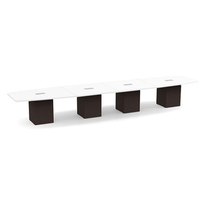 18ft Boat Shape, cube base Conference Table: WHITE TOP ESPRESSO BASE 
